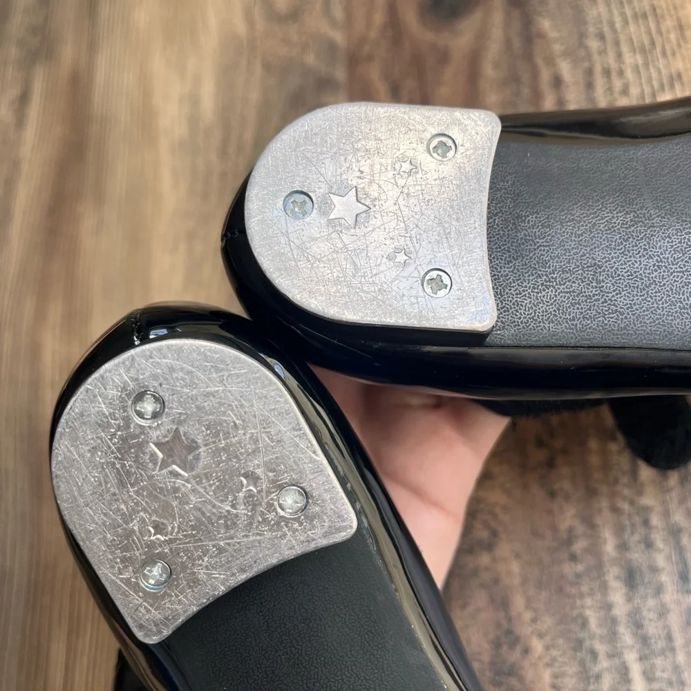 Danskin Girls Black Patent Mary Janes Tap Shoes with Velcro Strap